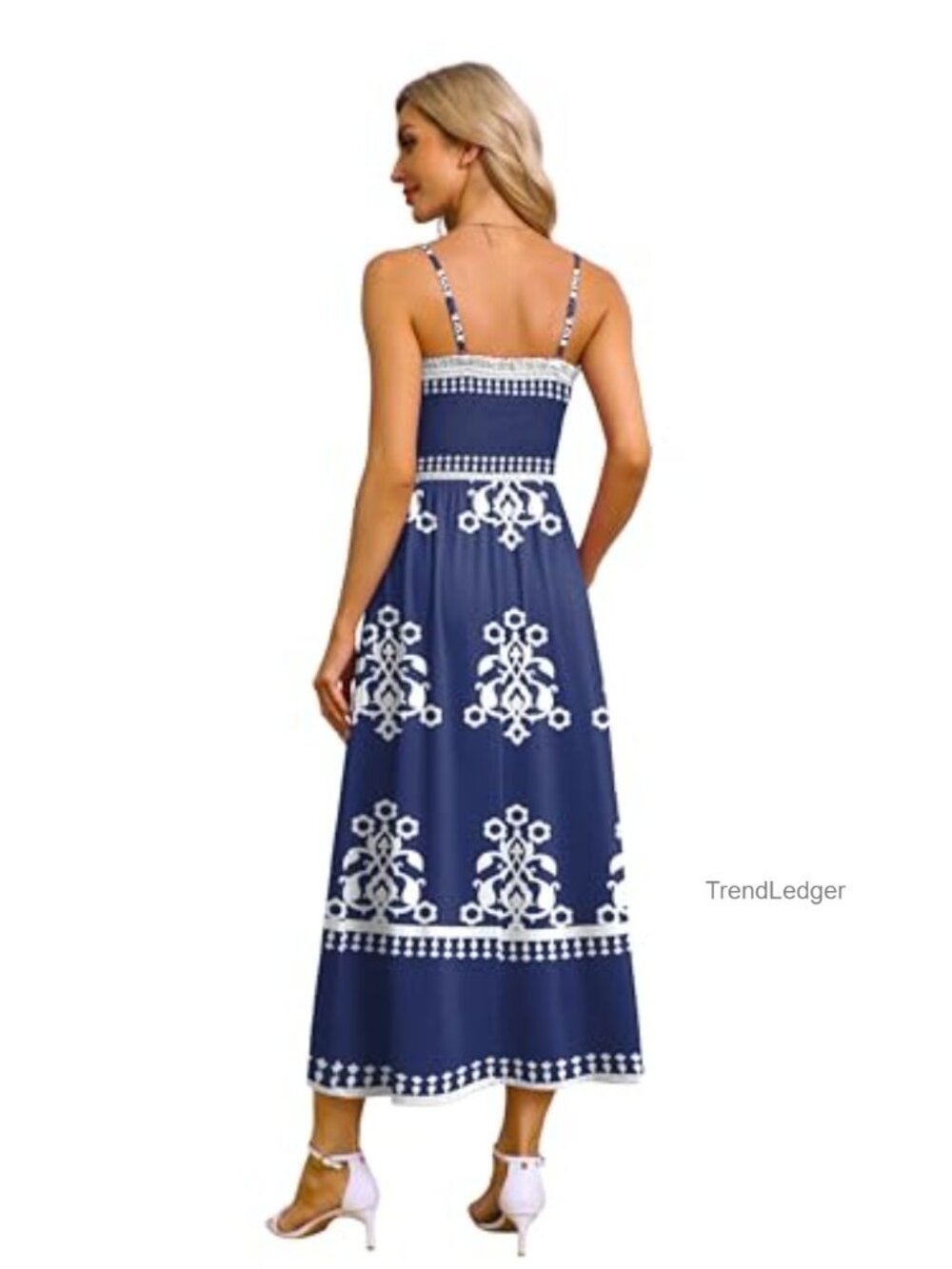 Spaghetti Strap Maxi Dress Smocked with Pockets Boho Beach Long Sundress - Picture 5 of 7